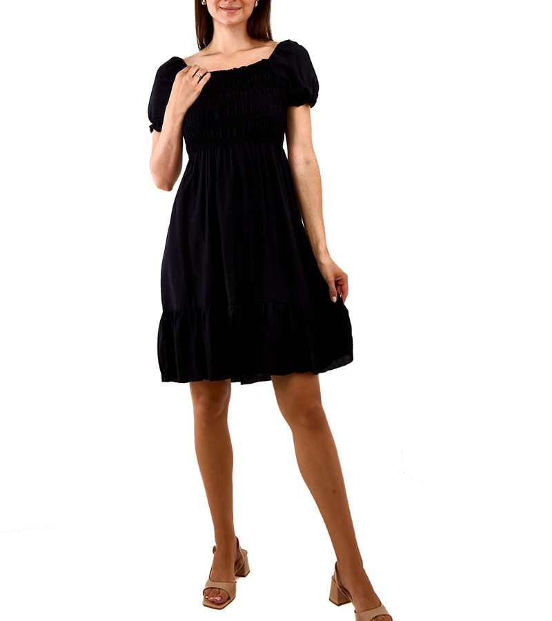 Rochie mini neagră cu pliuri Lorinka