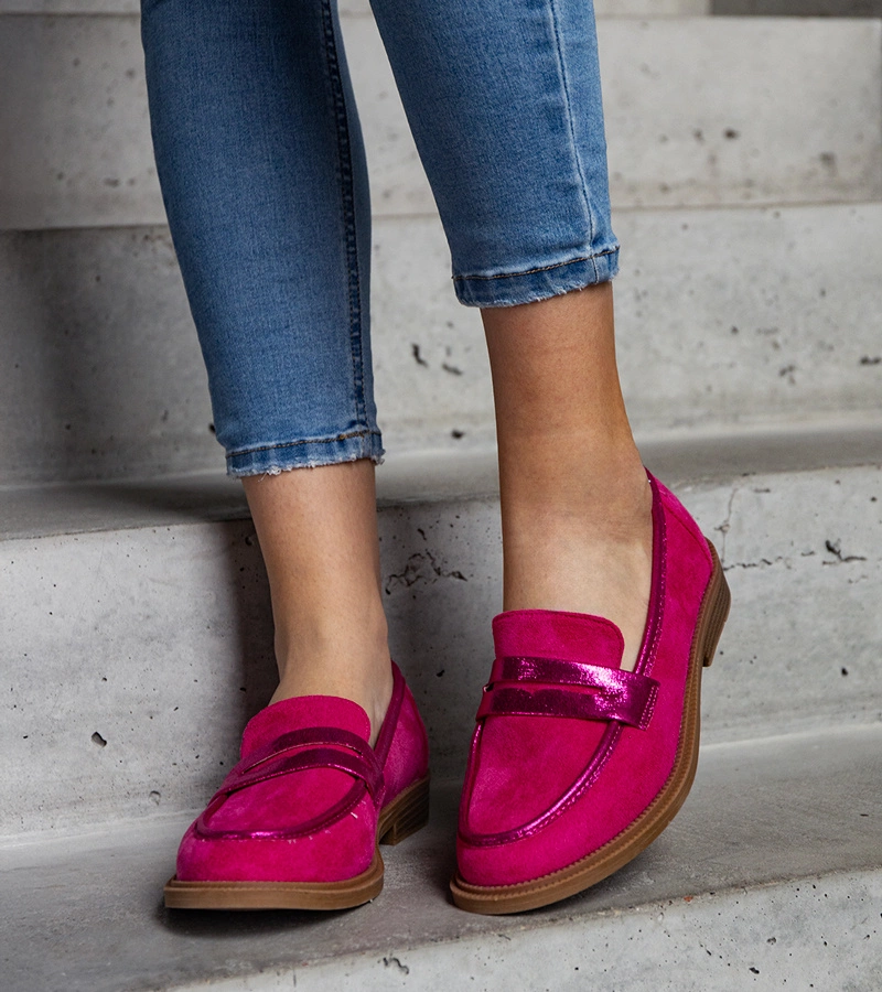 Mocasini roz din velur cu inserții strălucitoare Leonolena