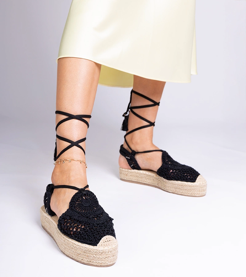 Sandale negre espadrile împletite Lemura