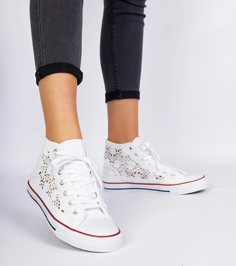 Pantofi sport albi de damă, decupați, Lesli