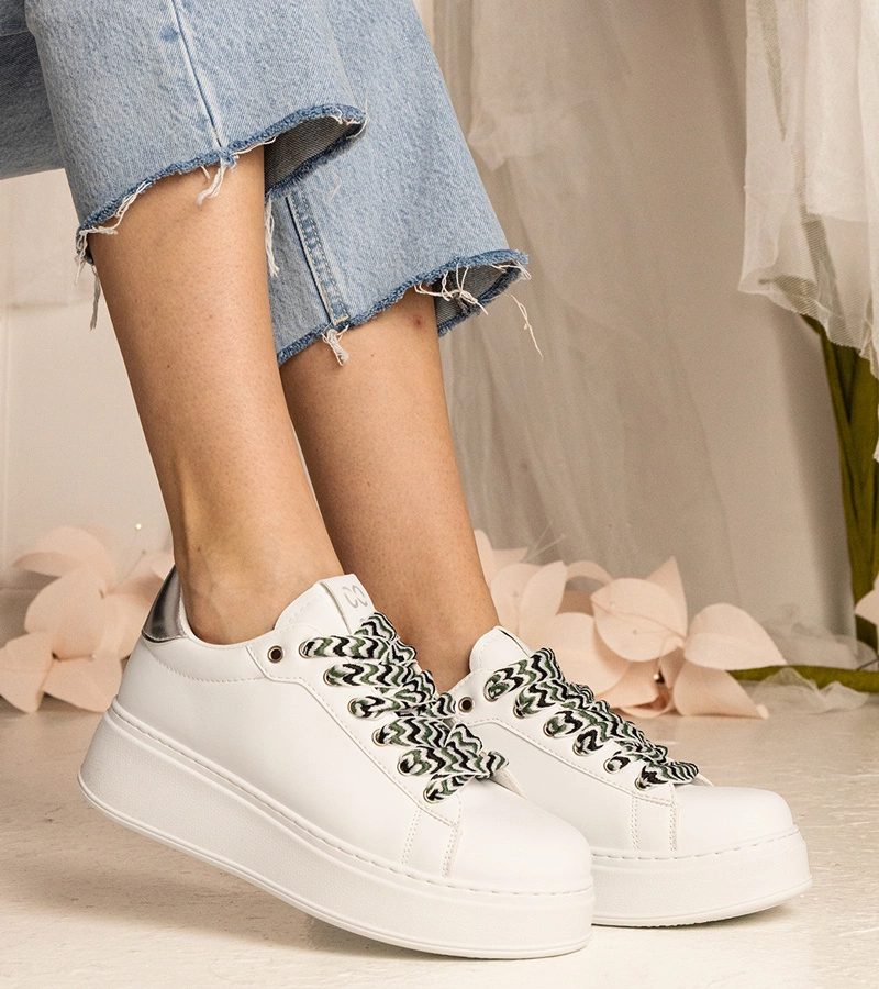 Adidași albi de damă cu șireturi masive Kessa