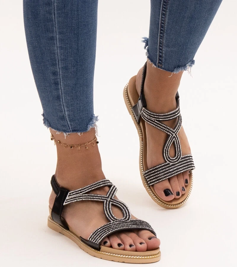 Sandale negre decorate cu zirconii Detila