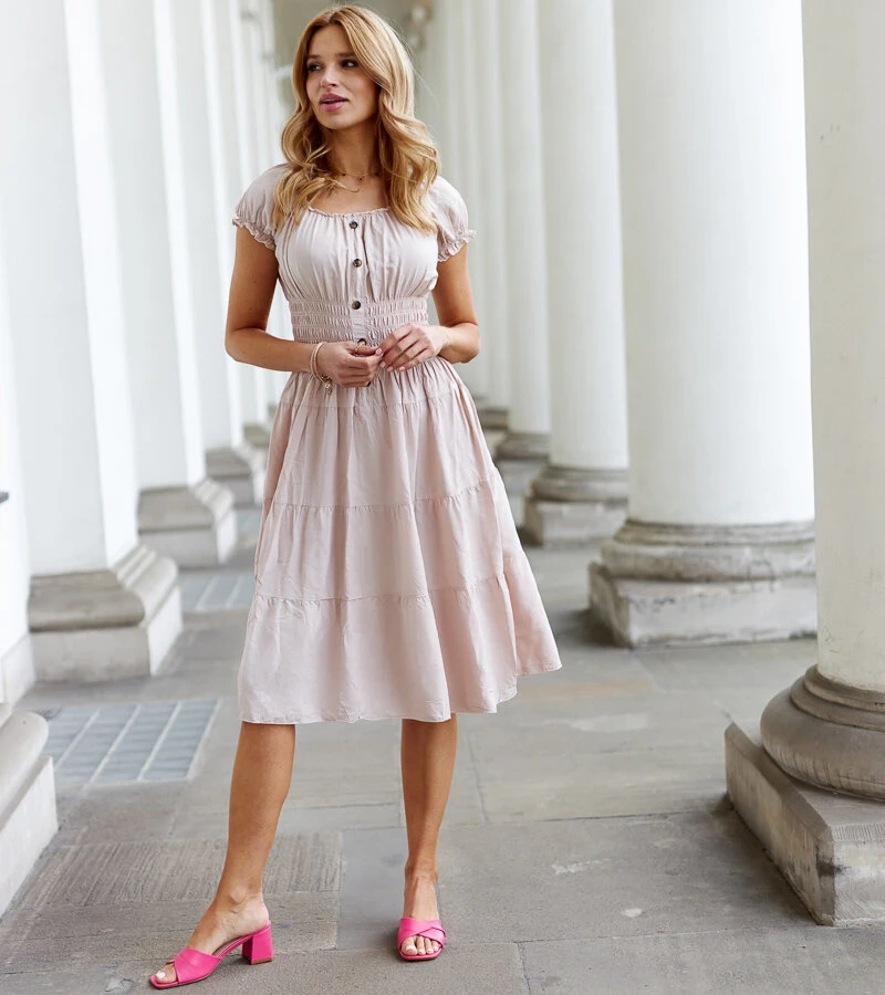 Rochie bej midi cu pliuri Berry