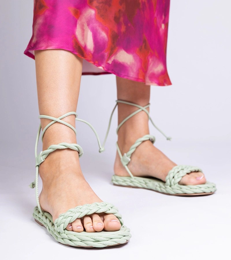 Sandale verzi împletite pentru femei Tarina