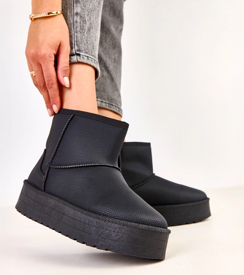 Cizme negre joase de zăpadă pe platformă din piele ecologică Reinol