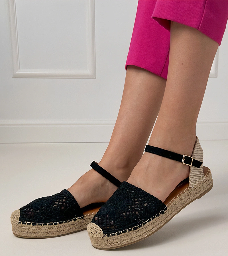 Sandale negre espadrile decupate Santos