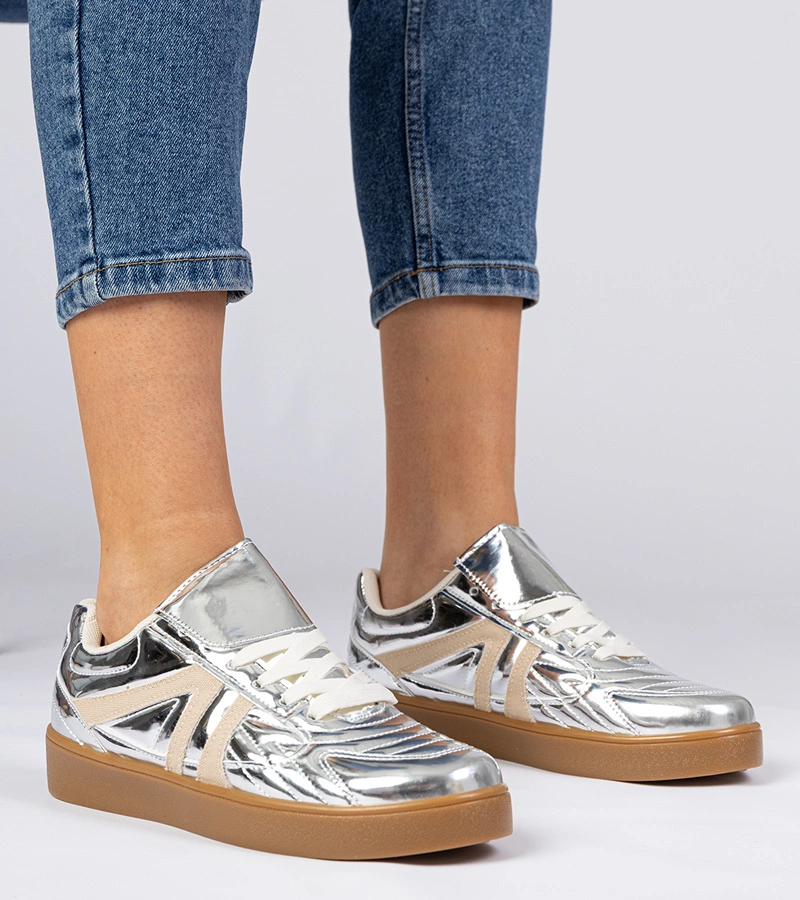 Adidași argintii lăcuiți pentru femei Keyla