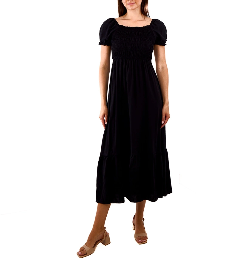 Rochie neagră cu pliuri maxi Demisa