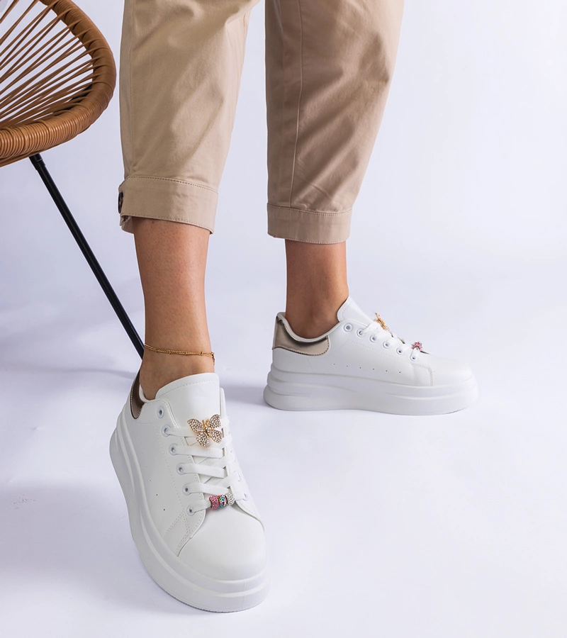 Adidași albi pe platformă decorați cu fluture Aranda
