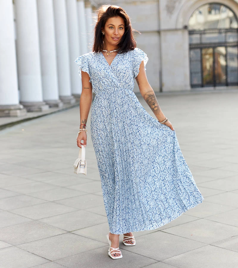 Rochie maxi cu flori albastre de Dorina