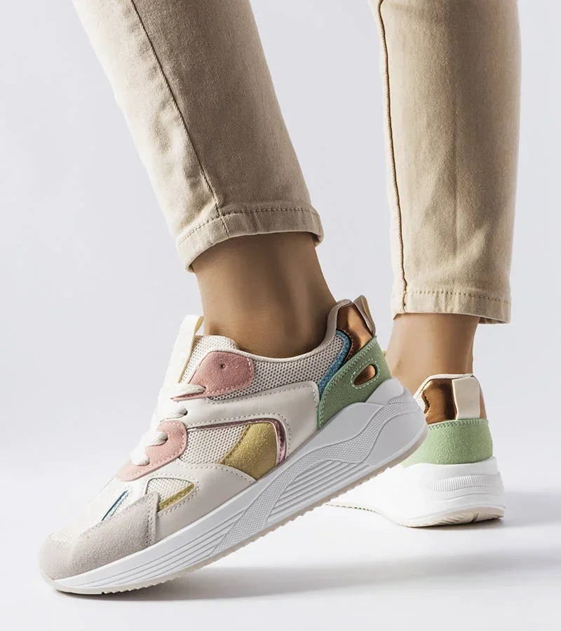 Adidași din material combinat Riel bej