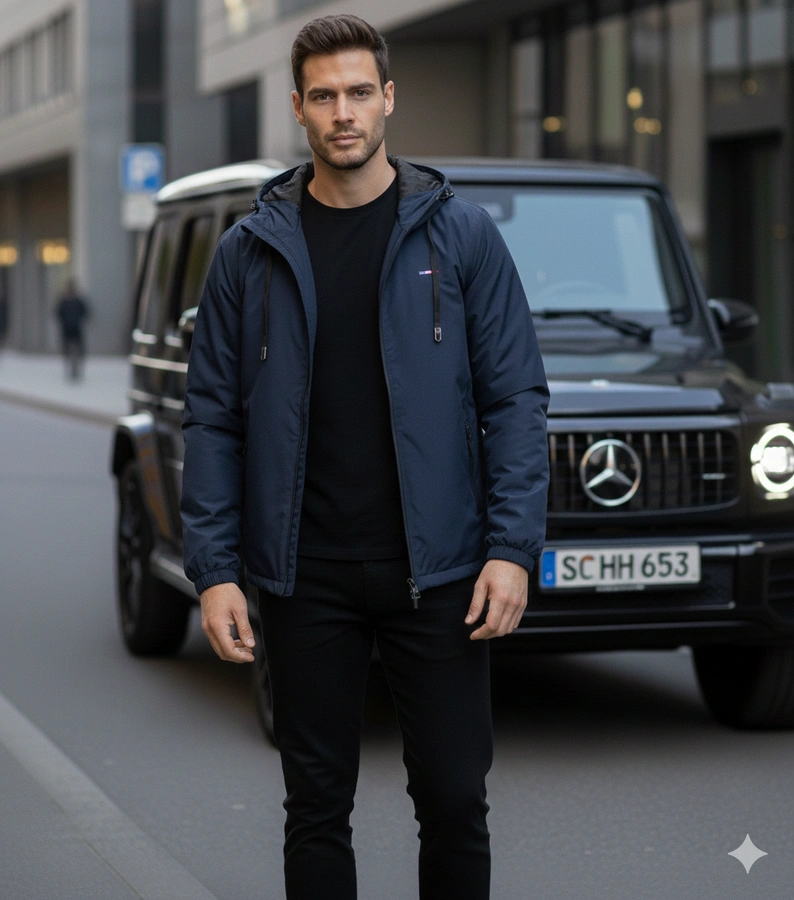 Hanorac albastru marin pentru bărbați cu glugă Duplessis