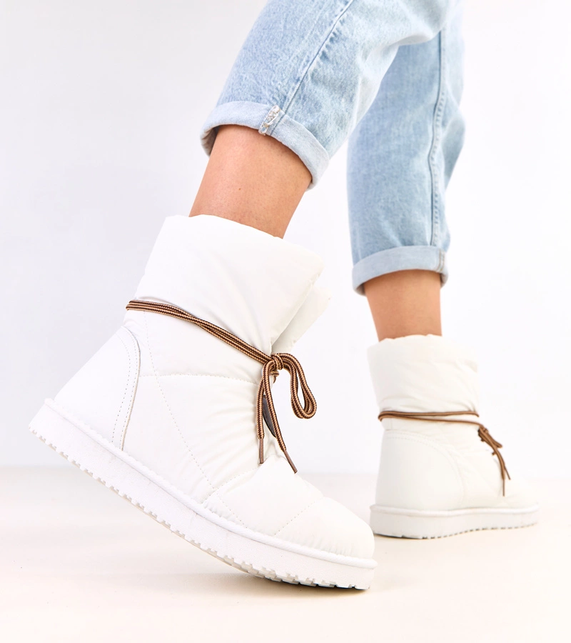 Cizme de zăpadă albe de damă cu șnur decorativ Temira