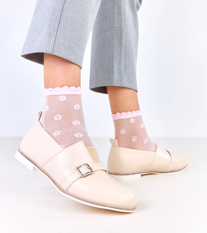 Pantofi bej de damă cu talpă interioară din piele Klensi