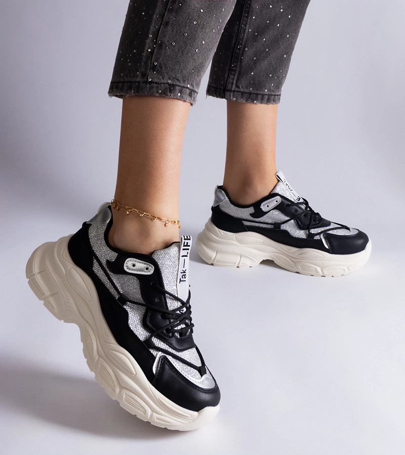 Adidași negri cu inserții sclipitoare Rigel