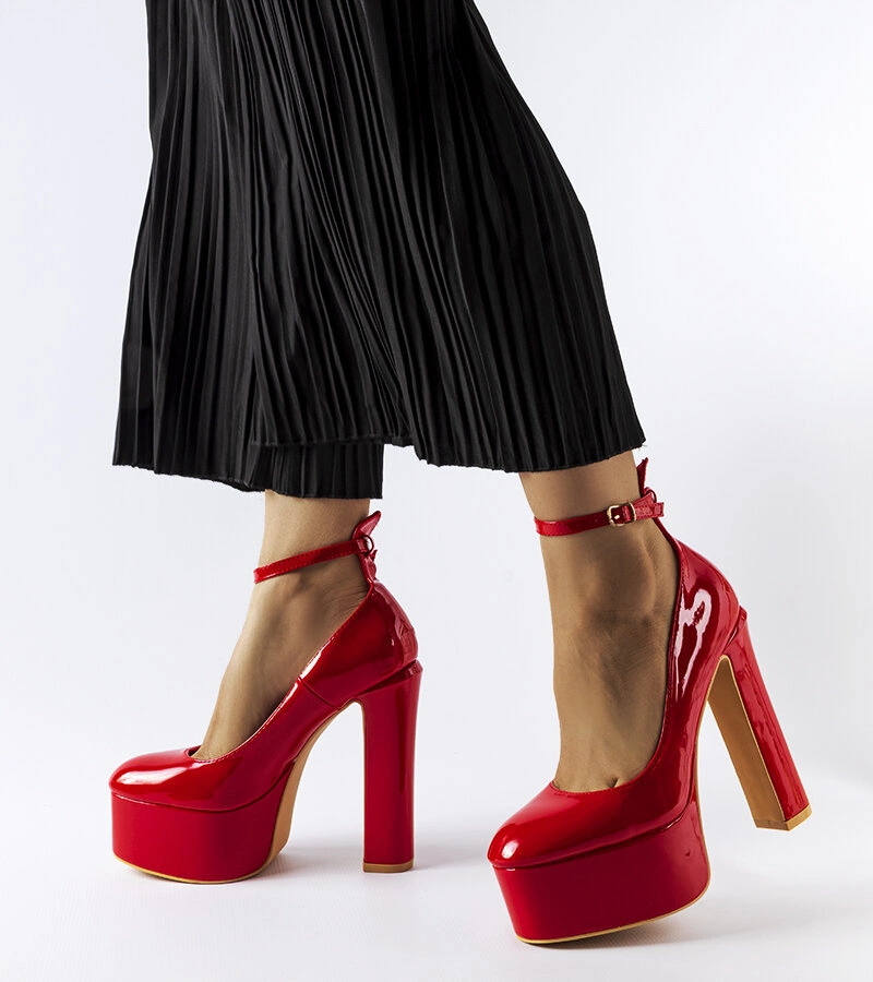 Pantofi cu toc înalt stiletto roșii lăcuiți Colle