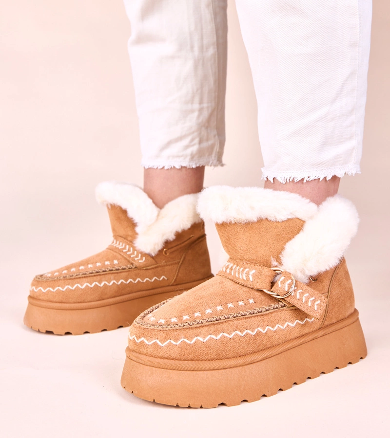 Cizme de zăpadă maro cu broderie decorativă Ciana