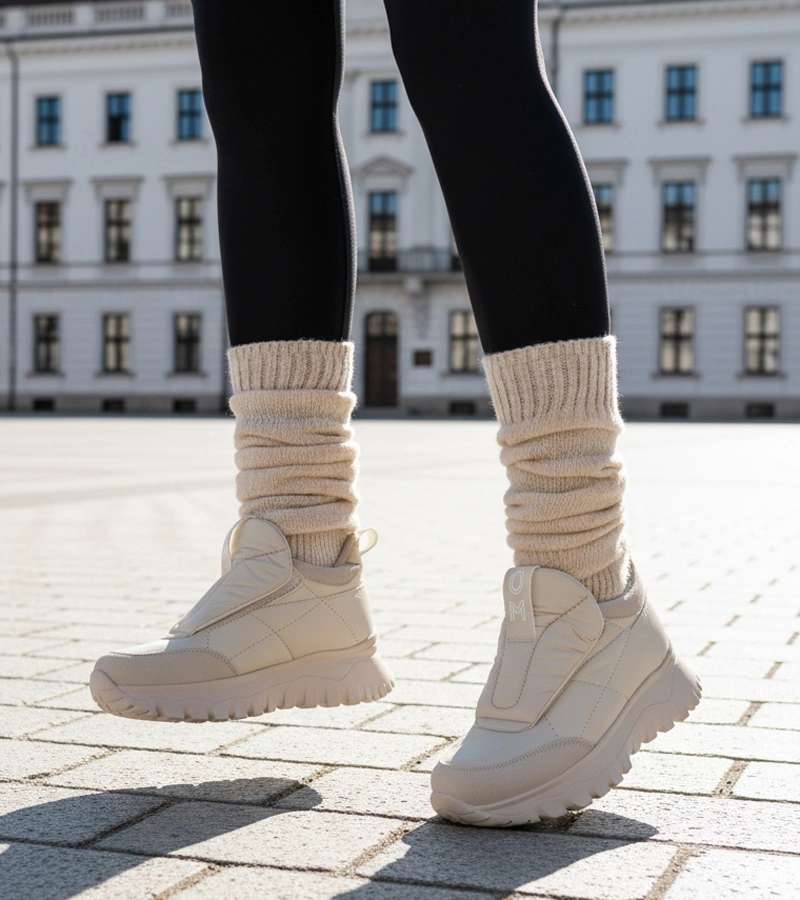 Cizme de zăpadă gri de damă cu velcro Penny