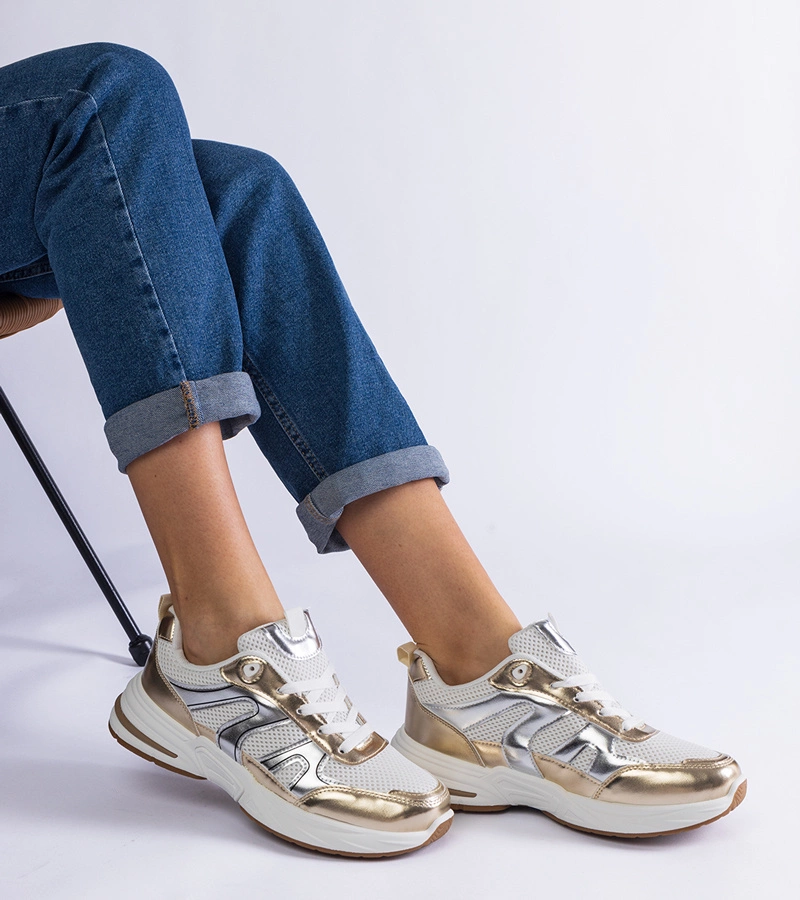 Adidași sport din material textil cu inserții aurii Elayne