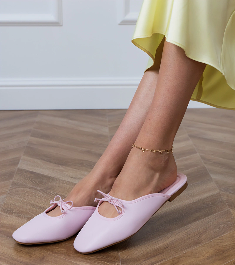 Papuci roz Matila cu talpă plată închisă