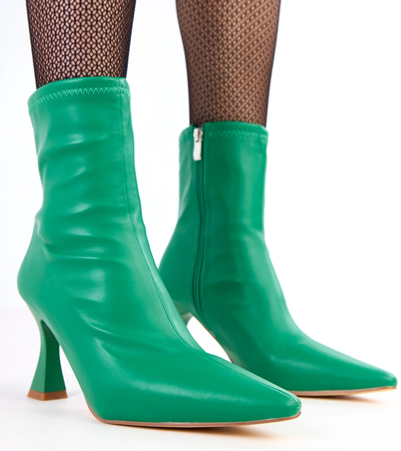 Botine verzi cu toc din piele ecologică Fatira