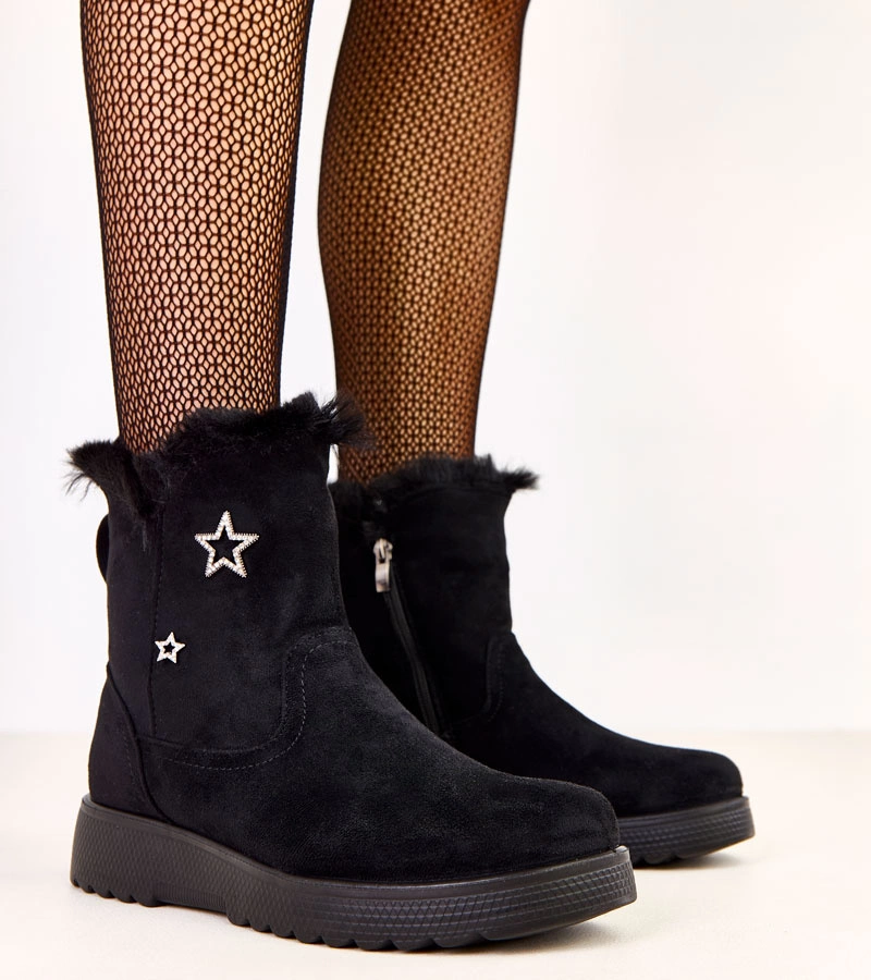 Botine negre îmblănite decorate cu steluțe Mensley