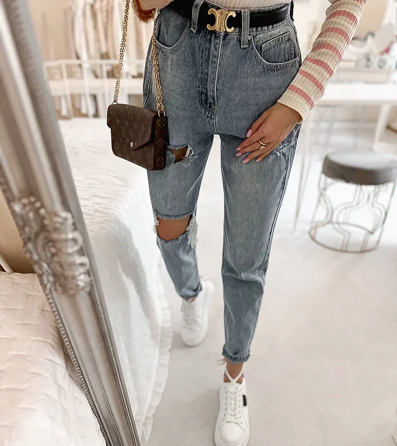 Blugi cu croială mamă Tétrault cu ornamente cu nervuri