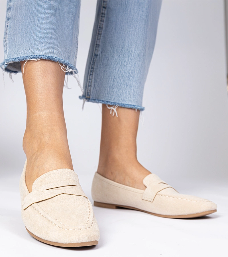 Mocasini eleganți bej din piele ecologică întoarsă Palmarina