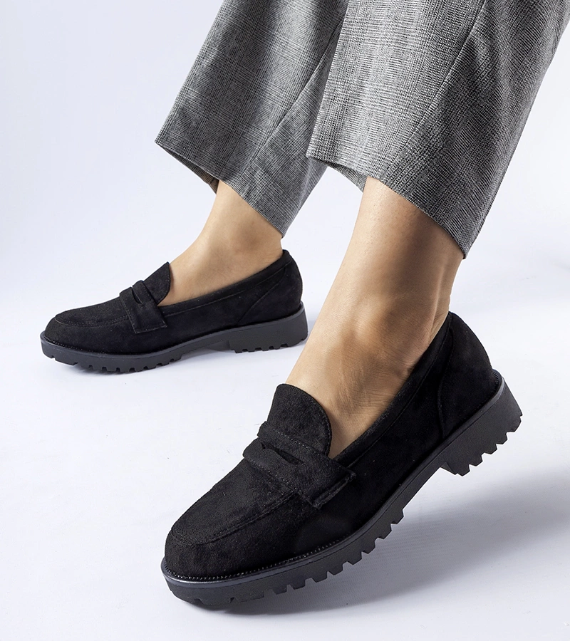 Mocasini clasici negri din imitație de catifea Ticengo