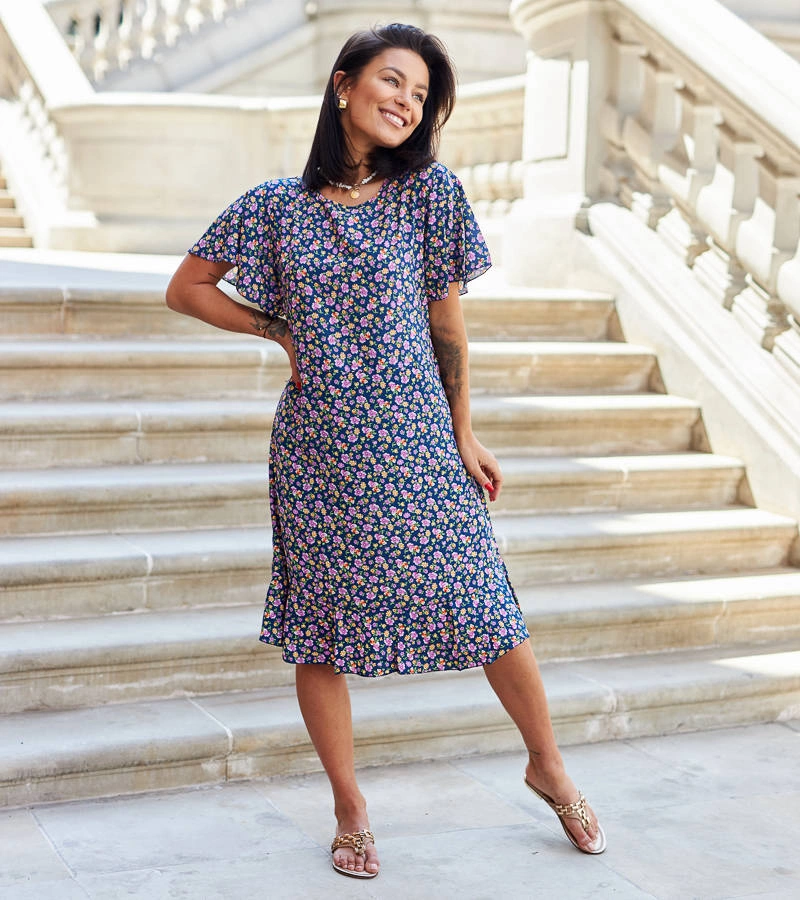 Rochie cu flori albastru marin Protasio