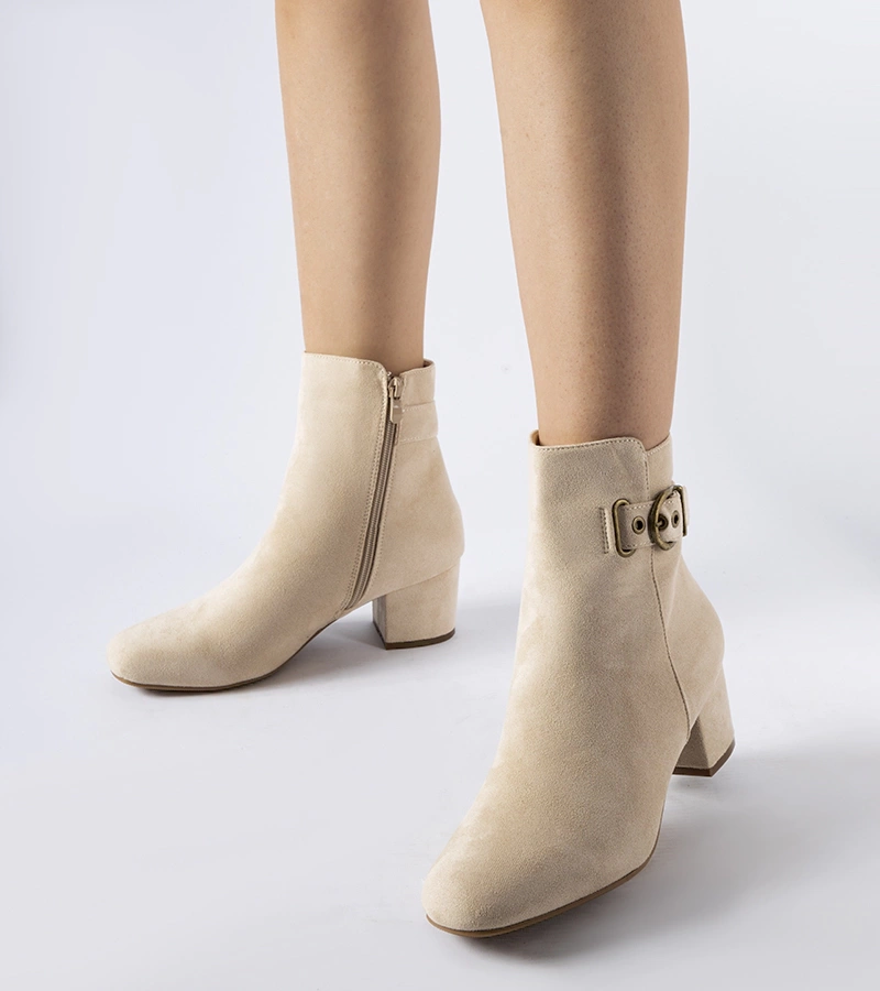 Botine bej cu toc mic din ecosemnem Nemaha