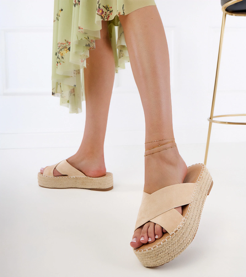 Espadrile bej cu barete pe platformă Jerisa