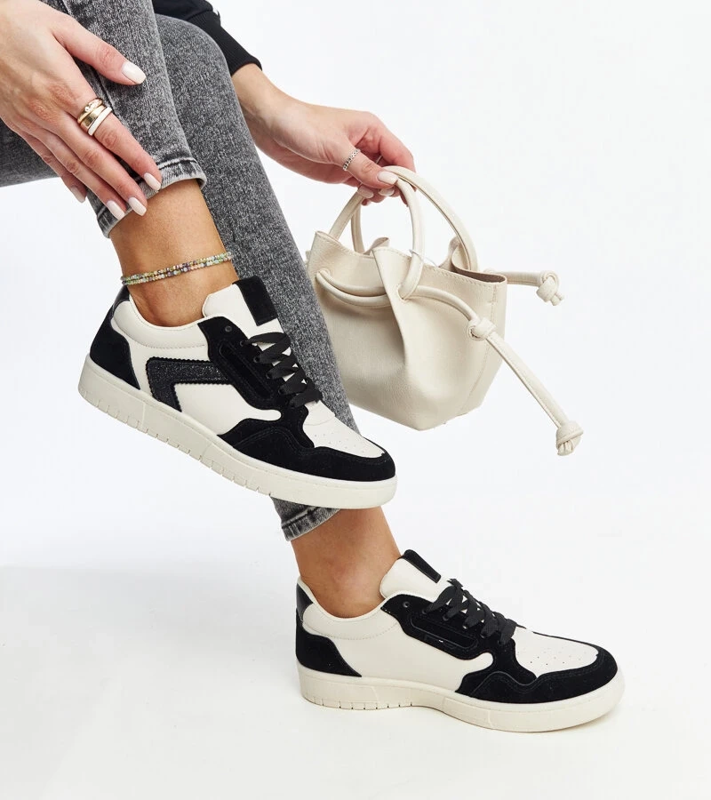 Sneakers alb-negru cu sclipici Juwan