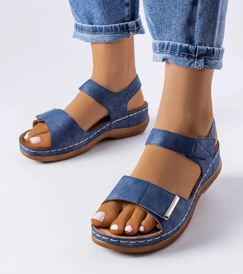 Sandale cu tocuri joase Vallis albastru marin