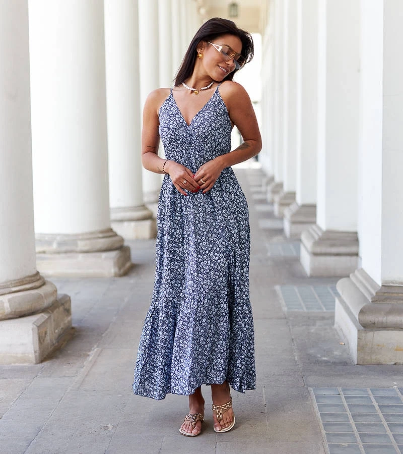 Mazzaro rochie cu flori albastru marin