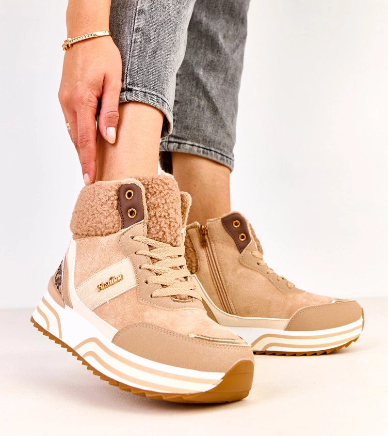 Adidași înalți bej închis îmblăniți Mirasen