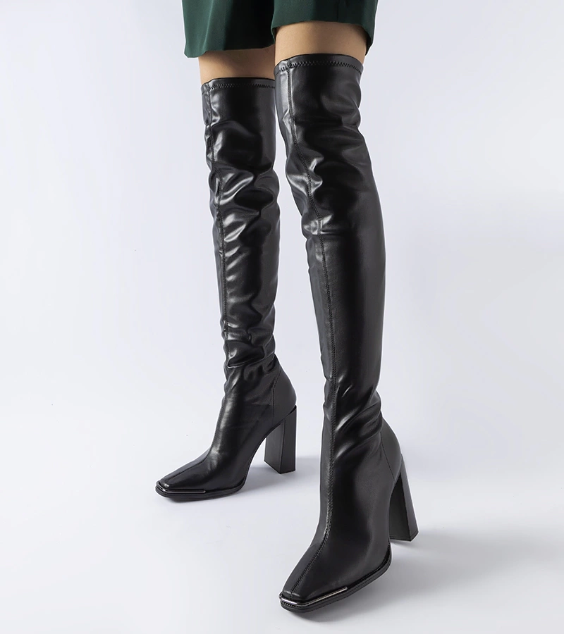 Cizme negre clasice cu toc Faubourg