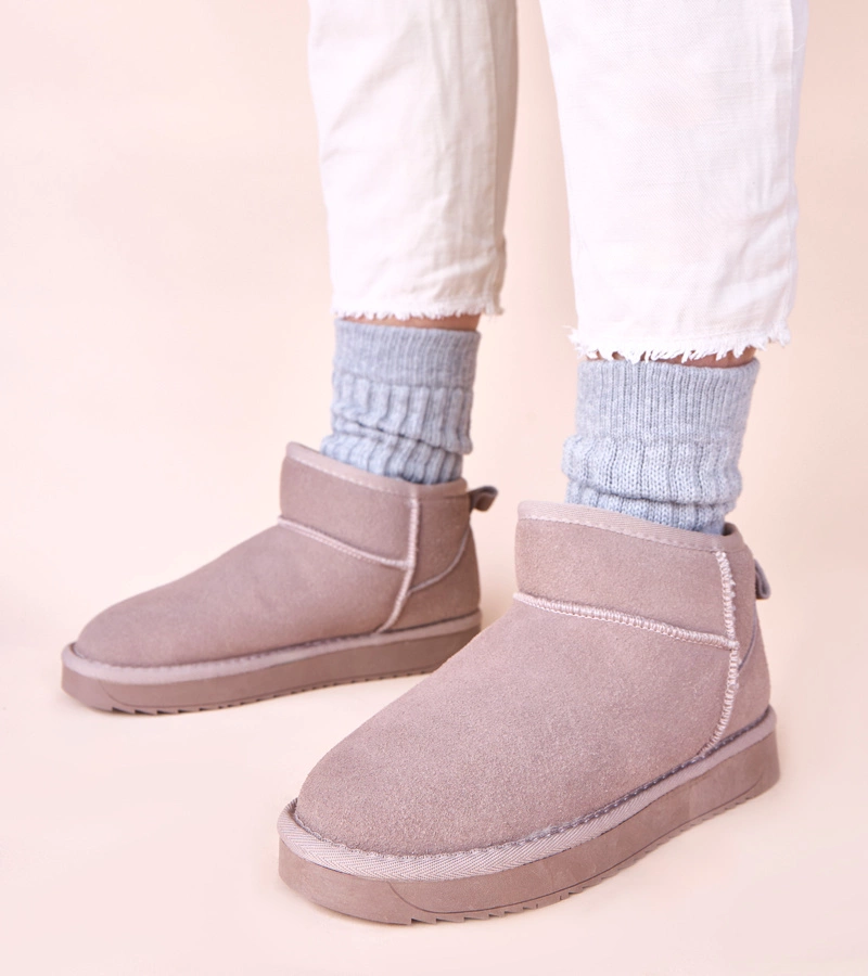 Cizme de zăpadă gri din piele întoarsă naturală Besia