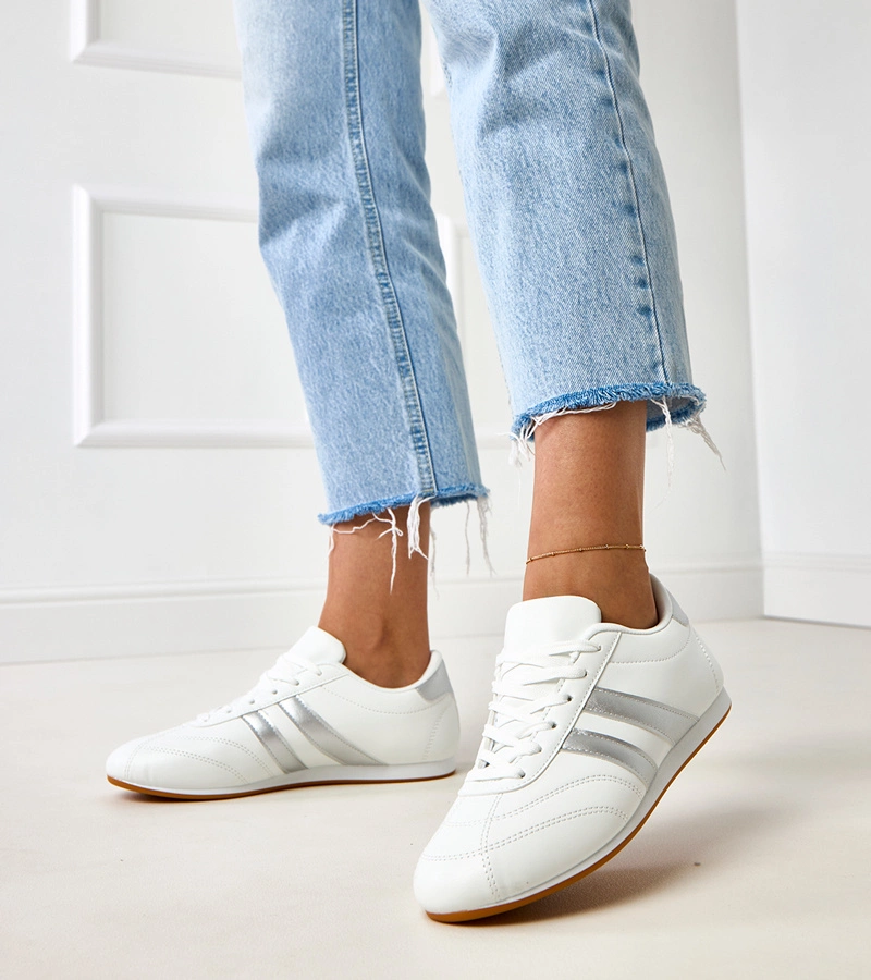 Adidași albi tip teniși cu inserție argintie Mydland