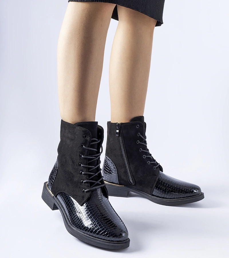 Botine negre lacuite și căptușite Rosetta