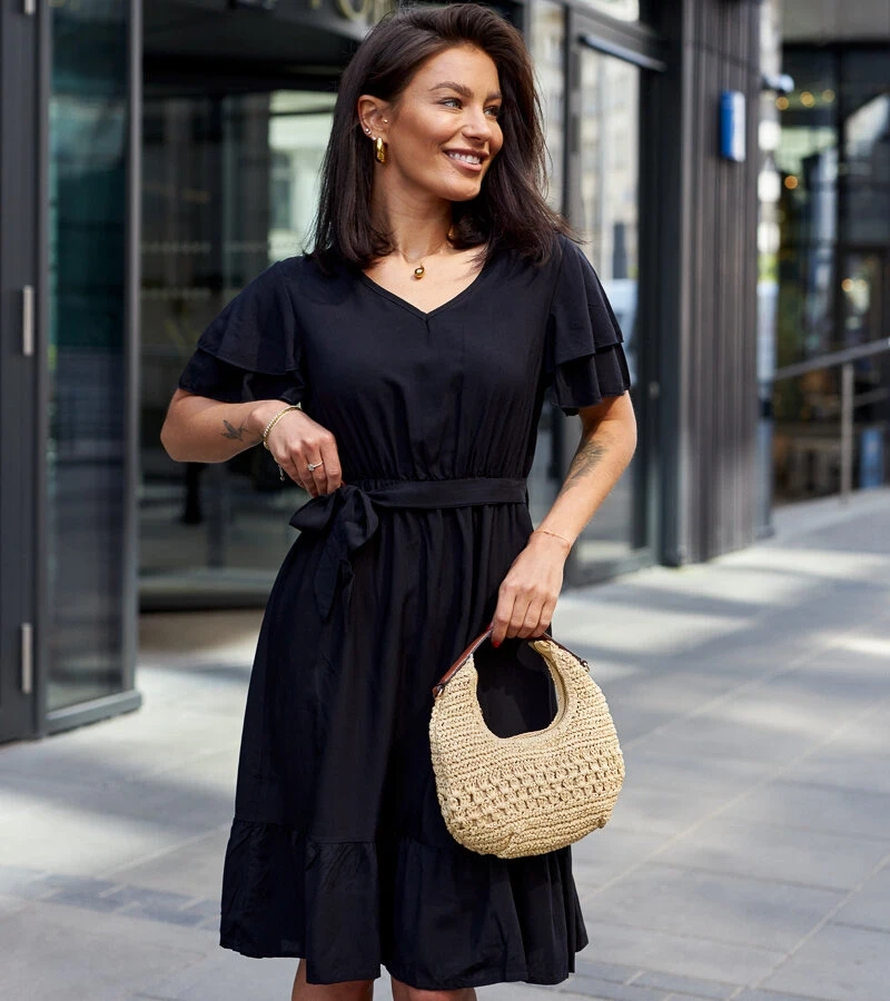 Rochie midi neagră cu curea Sagasa