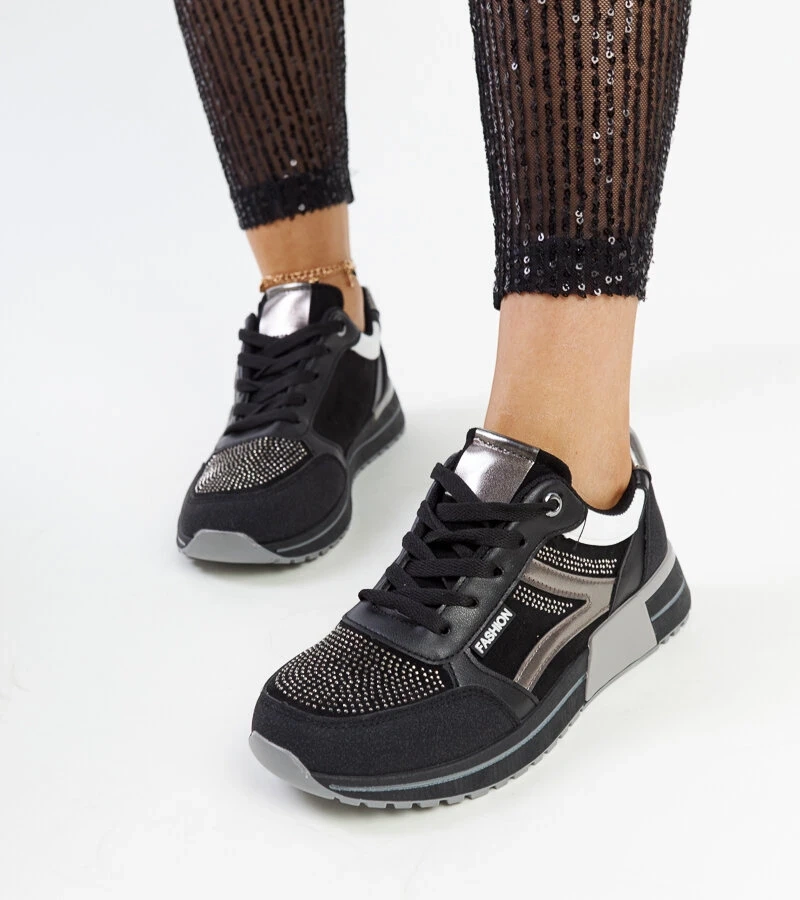 Adidași negri pe platformă cu zirconii Mauli