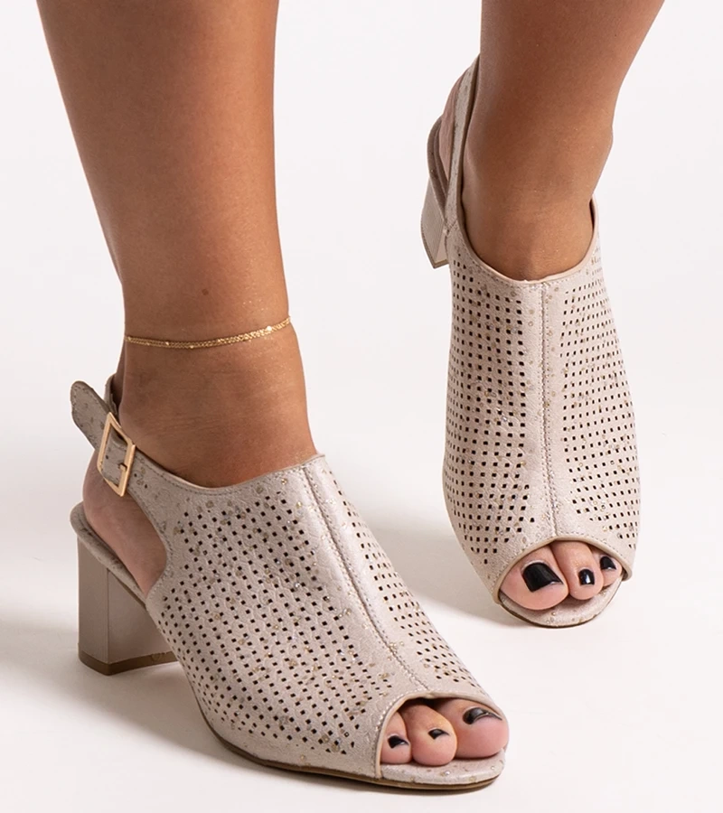 Sandale perforate pe toc cu inserție de piele Mawiya