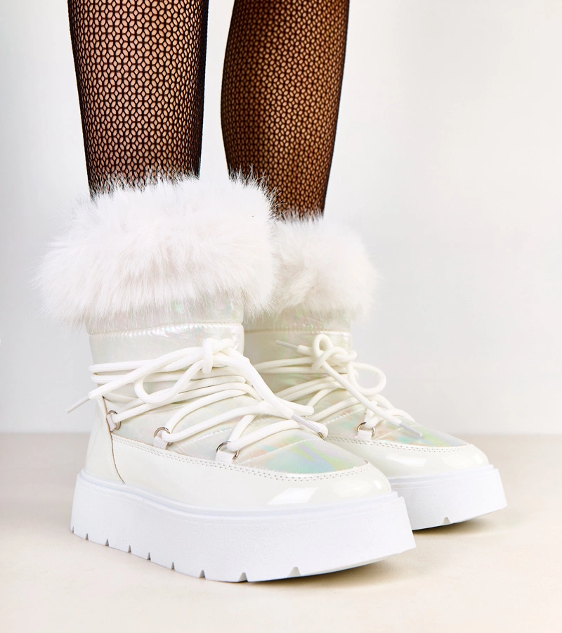 Ghete albe de zăpadă cu șireturi și accent lăcuit Garis