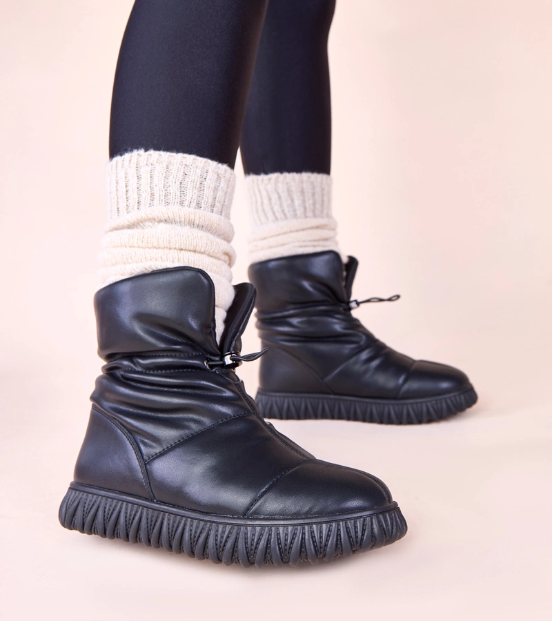 Cizme de zăpadă negre din piele naturală cu manșetă Raschmi