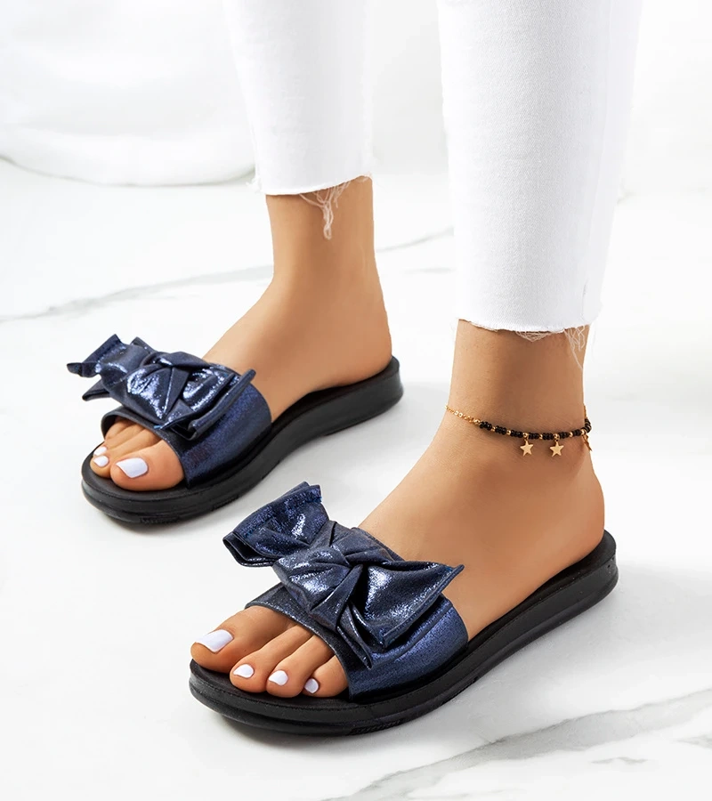 Flip-flops albastru marin cu fundiță cu sclipici Sora