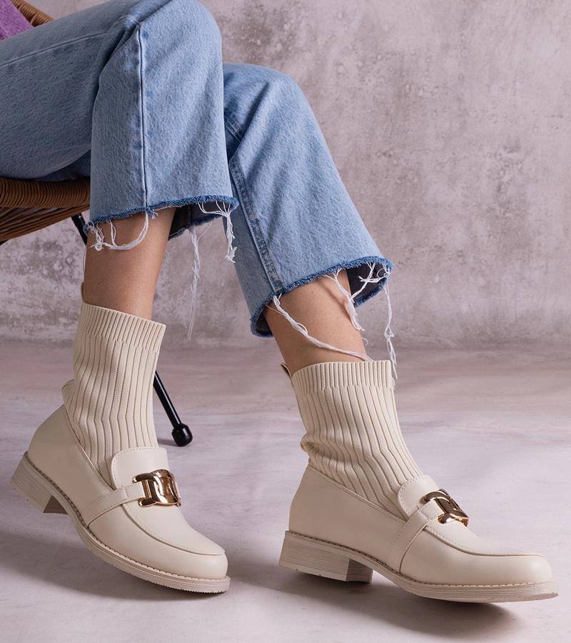 Botine bej cu partea superioară din material textil Krisa