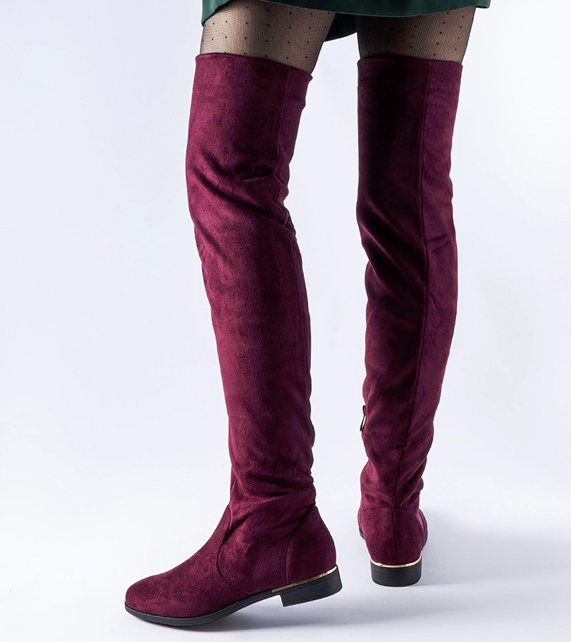 Cizme lungi de culoare bordo, din piele ecologica, Elwira