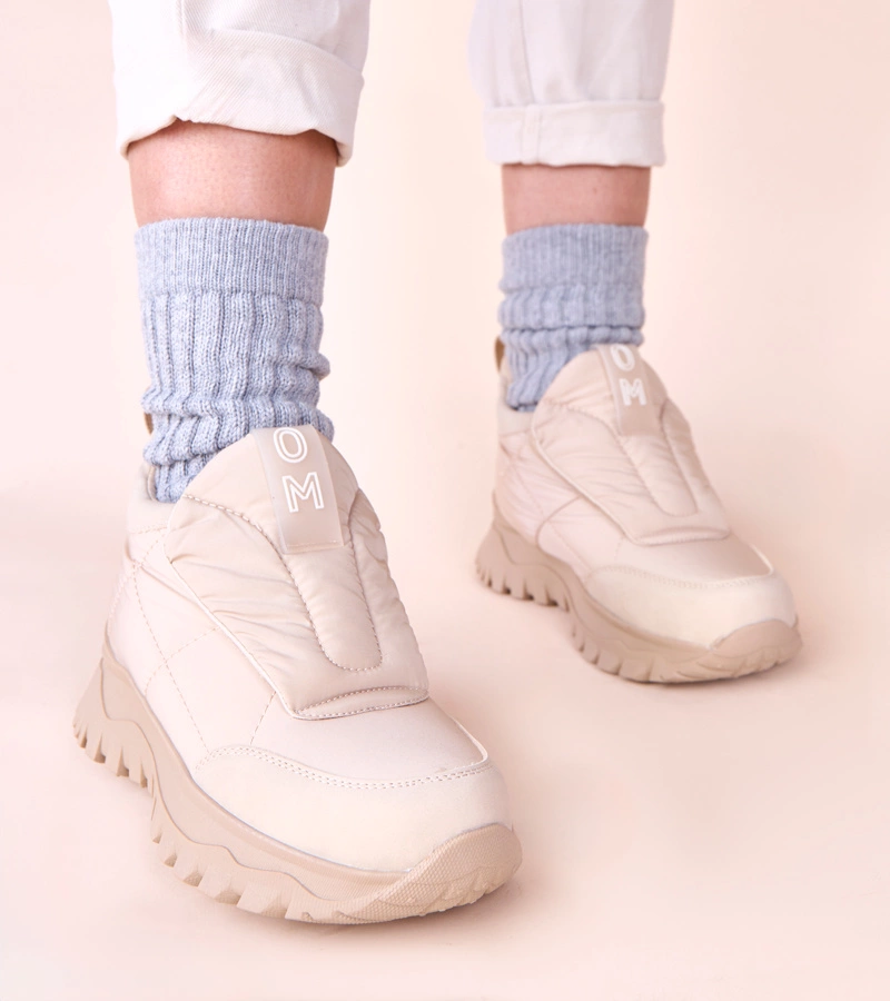 Cizme de zăpadă bej pentru femei cu închidere velcro Penny