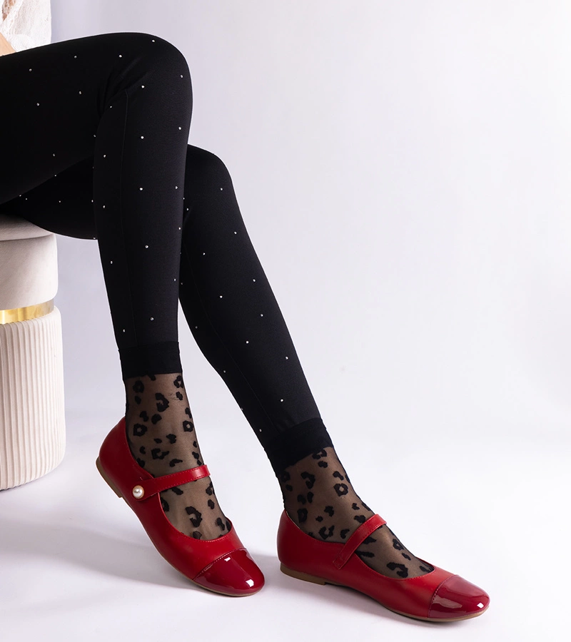 Balerini roșii cu vârf lăcuit, cu închidere pe arici Jaures